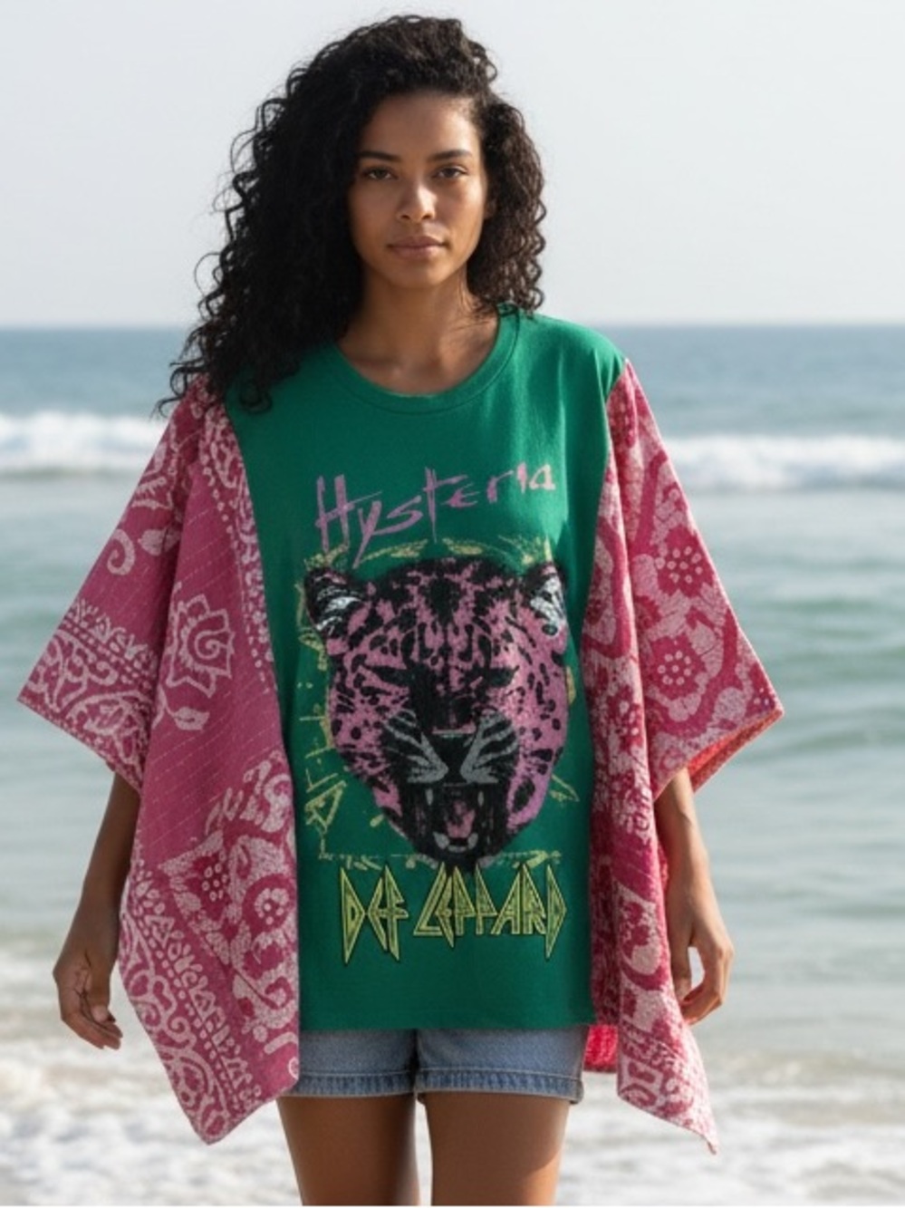 DEF LEPPARD Reworked Band Tee Poncho Style Boho  Oversized Granny D Original OS